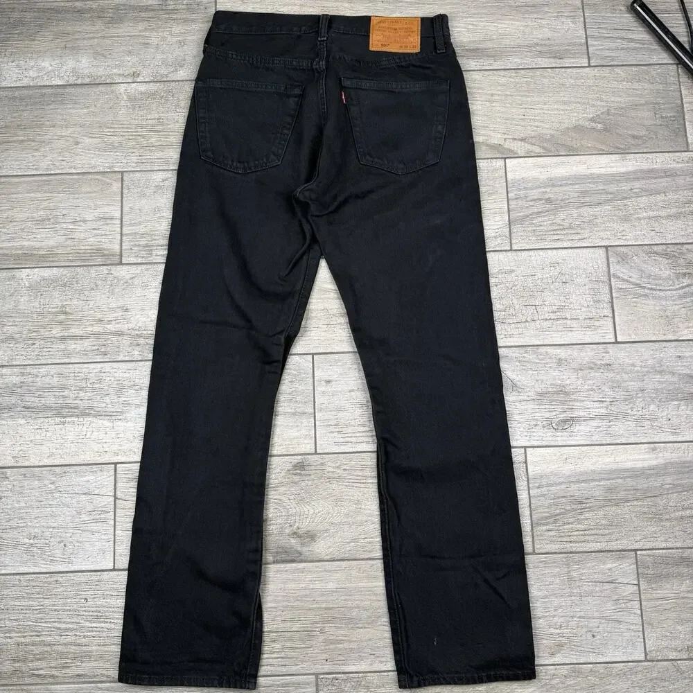 Levi's 501 Straight Jeans Button Fly Red Tab Big E Premium Black W30 L30